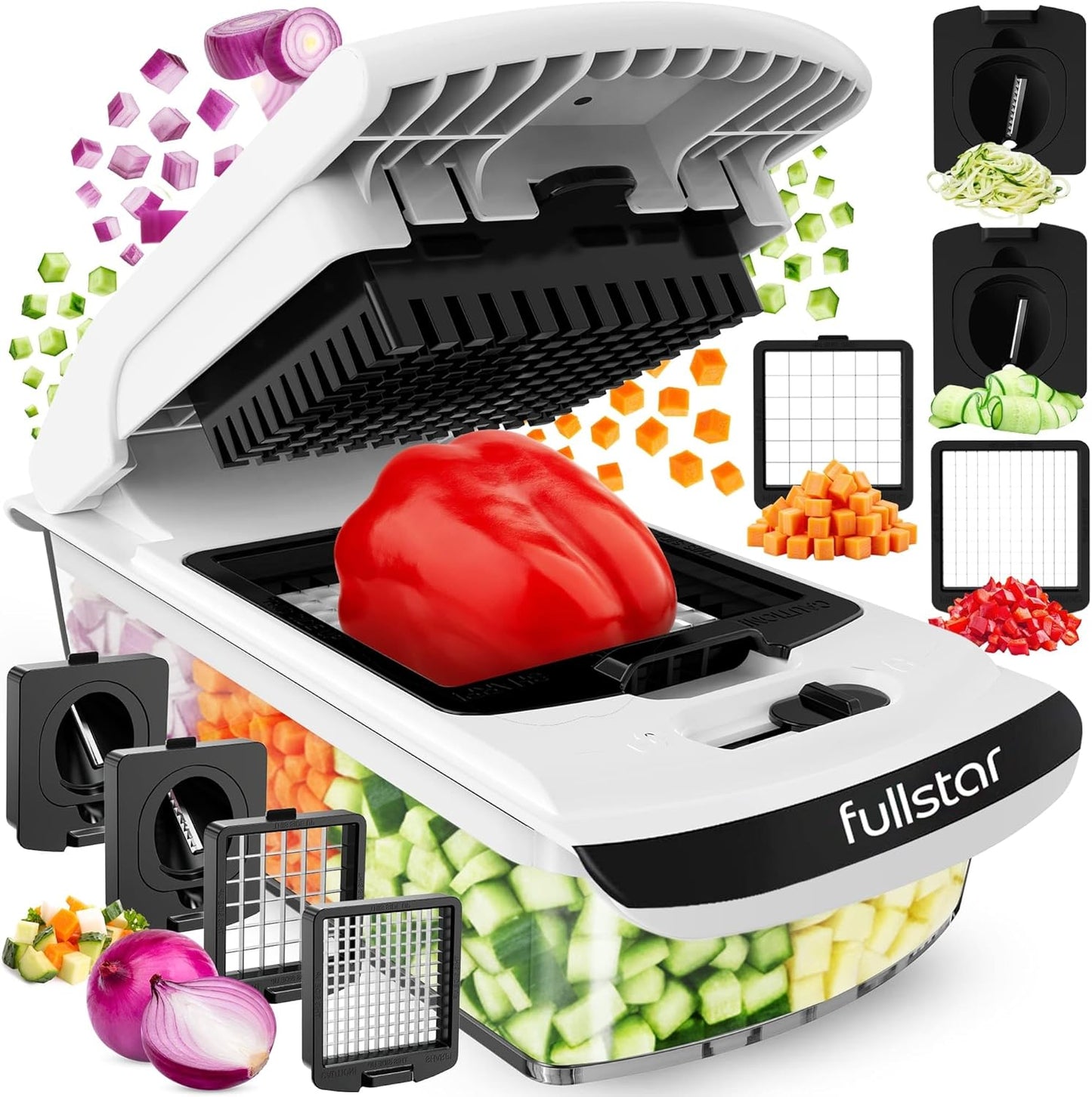Vegetable Chopper - Chopper and Spiralizer - Food Chopper with Container, Fruit Cutter, Onion Dicer - - Kitchen Gadgets and Gifts (4 in 1, White)