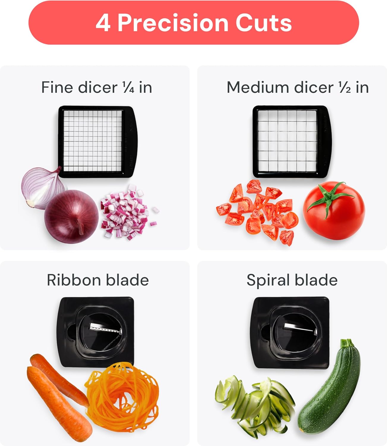 Vegetable Chopper - Chopper and Spiralizer - Food Chopper with Container, Fruit Cutter, Onion Dicer - - Kitchen Gadgets and Gifts (4 in 1, White)
