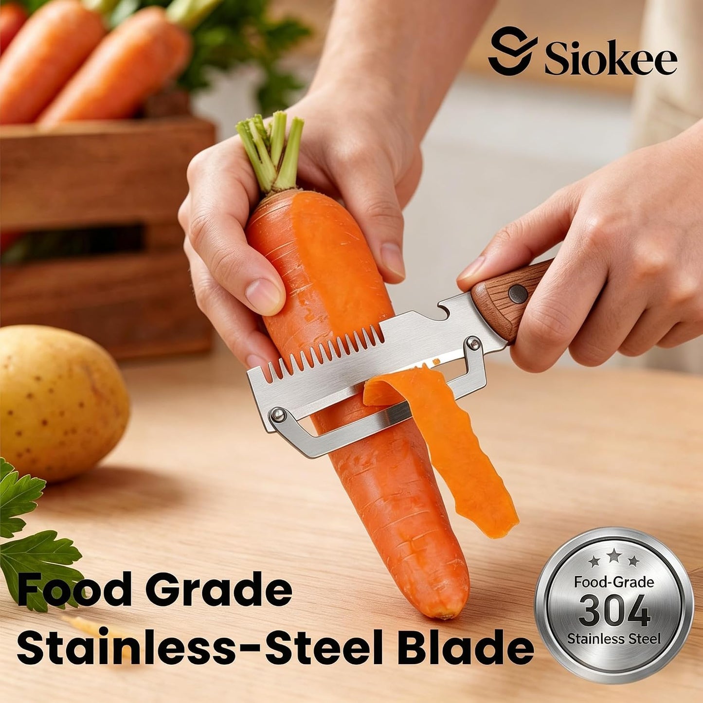 Premium Fruit & Vegetable Peeler with Wooden Handle