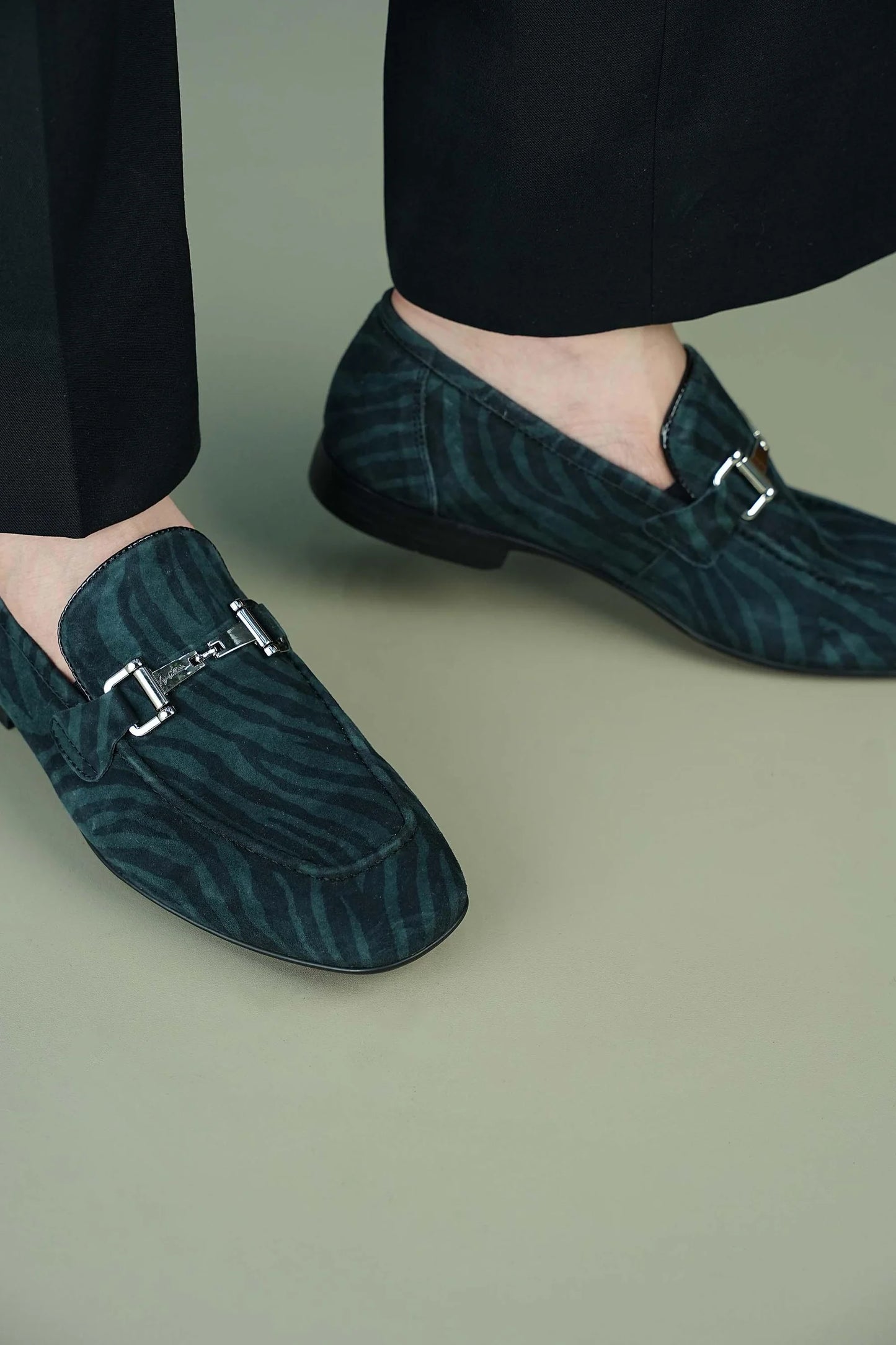 Men’s Classic Suede Loafers with Silver Buckle