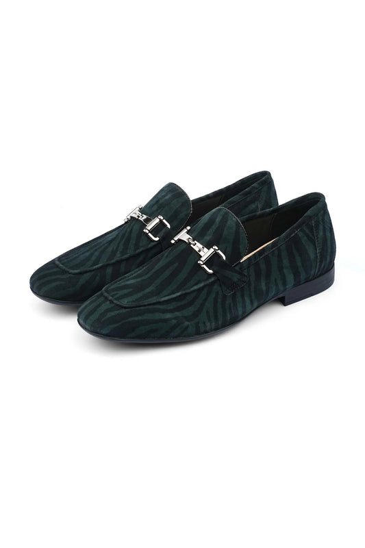 Men’s Classic Suede Loafers with Silver Buckle