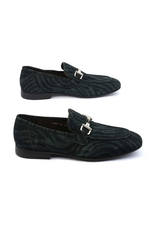 Men’s Classic Suede Loafers with Silver Buckle