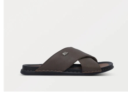Comfortable Brown Leather Slide Sandals
