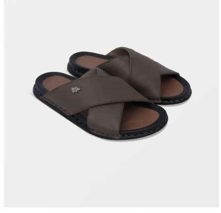 Comfortable Brown Leather Slide Sandals