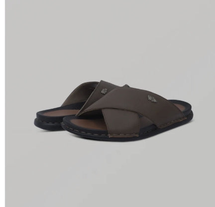Comfortable Brown Leather Slide Sandals
