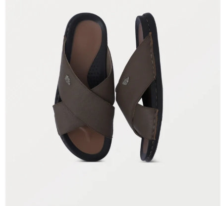Comfortable Brown Leather Slide Sandals