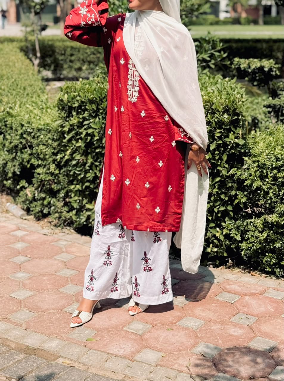 Crimson Bloom Embroidered Co-Ord Set ❤️🌸