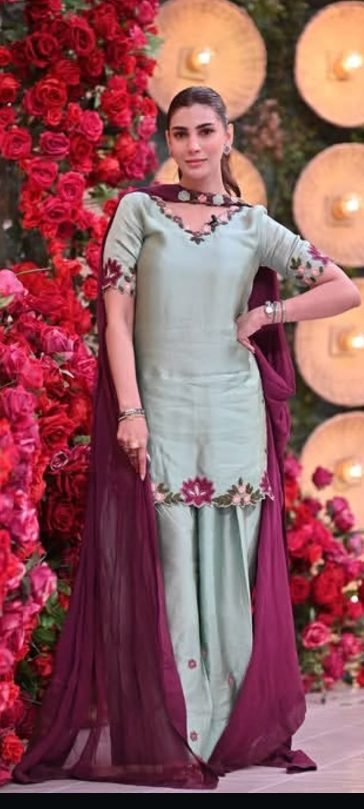 Premium 3 Piece Mint Green Silk Embroidered  Suit